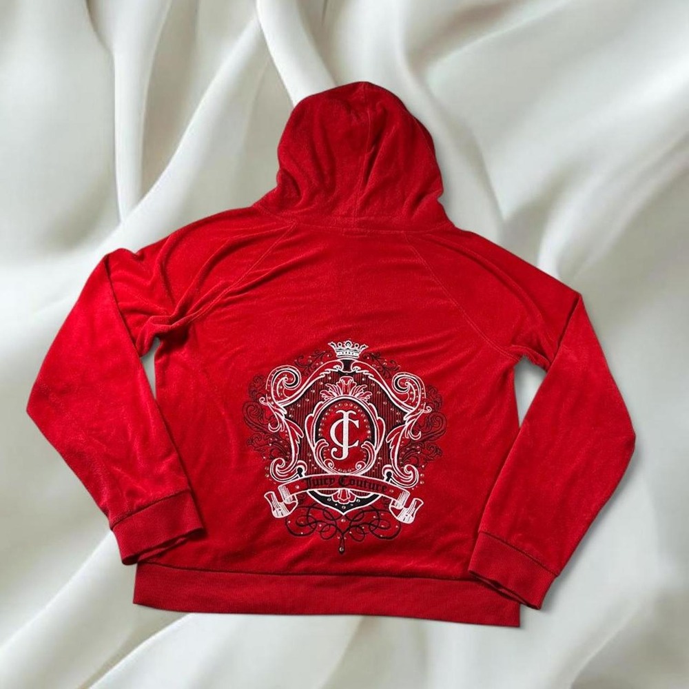 Juicy Couture red velour rhinestone crown graphic full zip jacket y2k mcbling